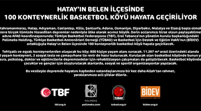 Hatay'ın Belen ilçesi ''basketbol köyü'' oluyor 